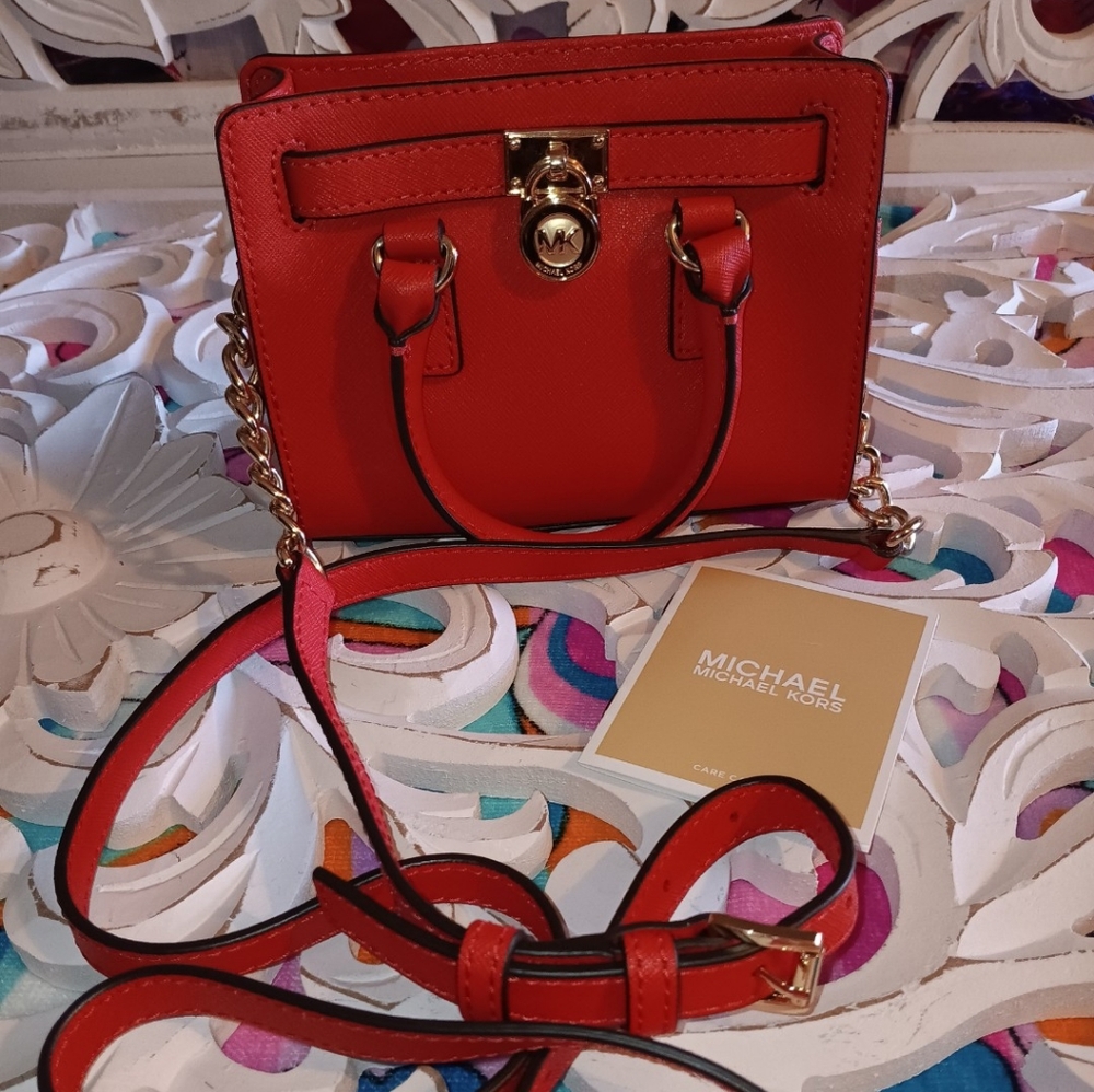 BEAUTIFUL! MICHAEL KORS SAFFIANO LEATHER MINI HAMILTON CROSSBODY BAG NWOT!